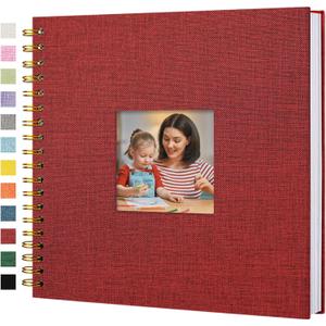 Scrapbook Photo Album Linen Cover, 10 x 10 Inch Hardcover Kraft White Pages Memory Book, for Travel Wedding Guest Book Christmas Baby Shower (40 Sheets/ 80 Pages,Red)