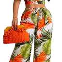 sexycherry Elegant 2 Piece Sets for Women Sexy Printing Crop Top Long Straight Pants Vacation Outfits Beach, Medium