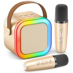 Mini Karaoke Machine for Kids Adults, 2026 TOP Birthday Gifts for Girls Boys 3,4,5,6,7,8+Year Old Toddler Toys, Portable Bluetooth Speaker with 2 Wireless Karaoke Microphones Player (Gold)