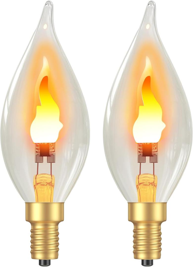 Hompavo Upgraded Flame Light Bulbs, E12 Chandelier Base Candelabra Flickering Fire Light Bulb, Clear Candle Light for Halloween Christmas Party Porch Indoor Outdoor Home Decorations - C35/2 Pack