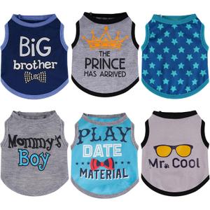 Sadnyy 6 Pack Winter Dog Shirt Boy Pet Clothes Doggy Tee Tank Top Kitten Shirts with Letters for Small Medium Dogs Cats Soft Cozy Chihuahua Vest Apparel for Dog Cat Puppy(X-Small)