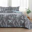 Andency Quilt California King Size Grey Blue (112x104 Inch), 3 Pieces Floral Lightweight Bedding Set, Microfiber Reversible Flower Quilted Bedspread Coverlet with 2 Pillowcases for Men Women