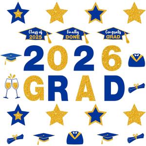 Ferraycle 19 Pieces Graduation Cruise Magnets 2026 Graduation Car Decorations Waterproof Grad Refrigerator Magnetic Decals Stickers for Party Garage Door Decoration Cars Bumper(Blue and Gold)