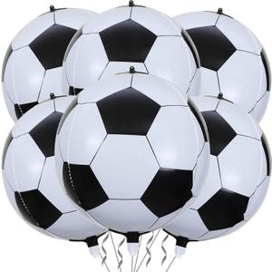 6 Pack Giant 22 Inch Soccer Foil Balloons 4D Sephere Mylar Football Balloons Helium Metallic Balloons for Birthday Party Sports Themed World Cup Party Decorations