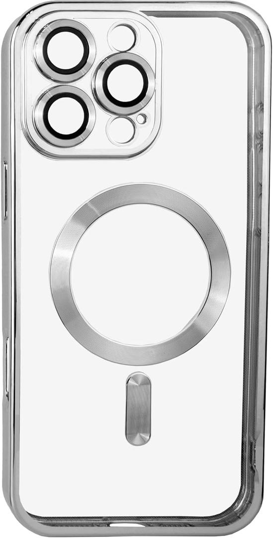 Luxury Magnetic Shockproof Case for iPhone 14/15/ Pro Max  Clear TPU Acrylic Cover (Silver, Iphone16 ProMax)