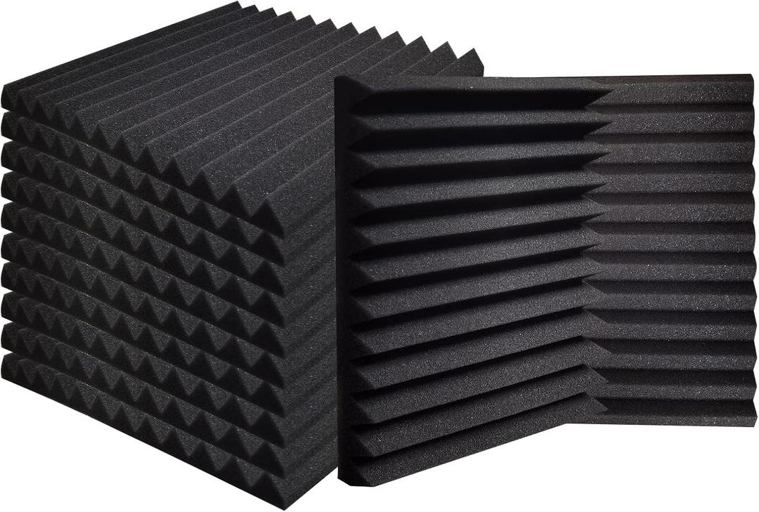 Ikaufen 48 Pack Acoustic Foam Panels, 2" X 12" X 12" Studio Foam Wedges, High Density and Flame Retardant Sound Proof Foam Panels for Wall and Ceiling (48 Pack-2)