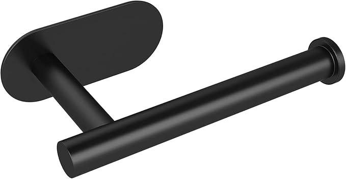 Toilet Paper Holder, Self Adhesive Toilet Paper Roll Holder No Drilling Wall Mount for Kitchen, Bathroom, Toilet, Matte Black Stainless Steel