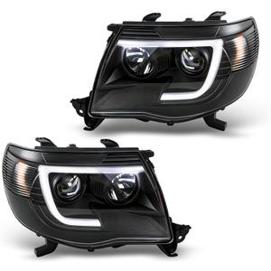 waltyotur Driver and Passenger Side Headlights Replacement for Tacoma 2005-2011 Black Smoked Tube Projector Left and Right Headlamps Assembly 8111004160, 8111004163