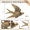 2 Pcs Vintage Bird Wall Sculpture Decor Art 4.7 Inch Antique 3D Sculpted Hanging Bird Resin Wall Art Golden Brass Floating Ornament for Living Room Garden Outdoor, Gifts for Couples Housewarming