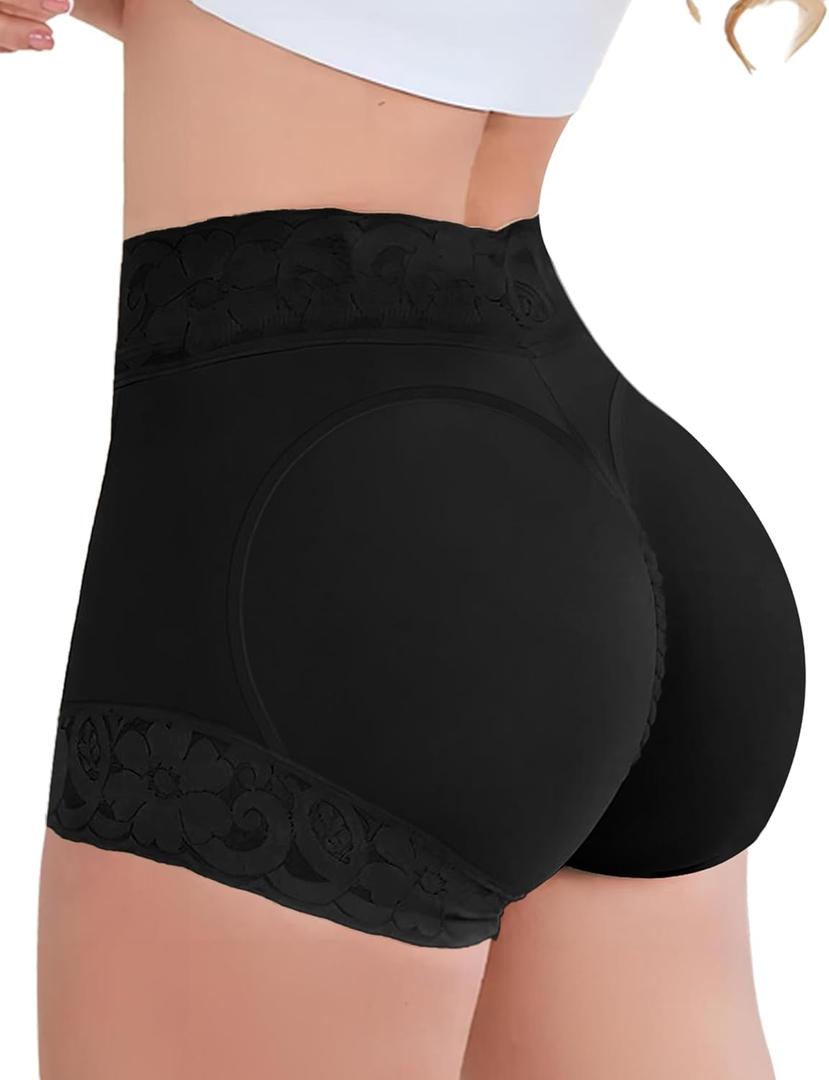 SheBuddy Butt Lifting Panties, Tummy Control Shapewear for Women Compression Underwear Short Lace Butt Lifter Shapewear (Medium, Black-1)