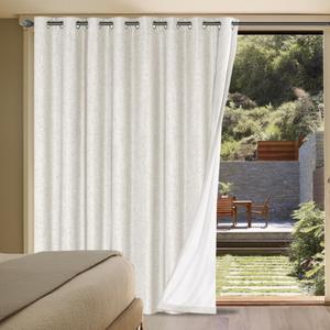 H.VERSAILTEX Linen Blackout Curtains Durable Thick Textured Linen Look 100% Blackout Patio Door Curtain, Anti Rust Grommet Extra Wide Sliding Glass Door Curtains, W100 x L84 inch- Ivory