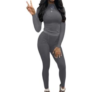 AYWA Women's 2 Piece Outfits Ribbed Long Sleeve Fitted T-shirt High Waist Leggins Shorts Casual Matching set (S)