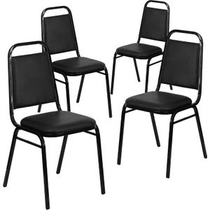 Flash Furniture Hercules Series Trapezoidal Vinyl Banquet and Event Chairs, Commercial Event Chairs with Padded Seats and Backs, Set of 4, Black