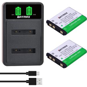 Batmax 2Pcs EN-EL10 NP-45 Li-40B Battery + Quick LED Dual Charger for Fujifilm NP 45 Nikon EN EL10 Olympus LI-42B LI-40B, Kodak KLIC-7006, Casio NP-80, Pentax D-Li63 D-Li108 Coolpix S60 S80 S200 S203