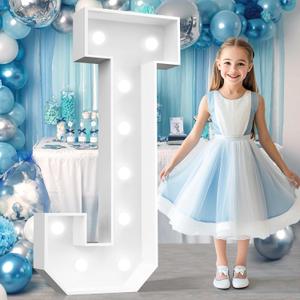 Ledido 4FT Marquee Light Up Letters, Cool White Light Up Letters Large Marquee Letter for Party Decorations, Mosaic Letter J for Balloons, Wedding Birthday Graduation Decor J
