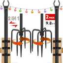 FEED GARDEN String Light Pole for Deck - 2 Pack 9.8FT for Outside Hanging Steel String Poles for Outdoor Decoration Garden, Backyard, Patio Lighting Stand for Parties, Christmas, Wedding