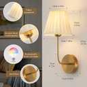 Cordless Wall Sconces Set of 2, Dimmable 15 Colors Rechargeable Battery Operated Wall Sconces, Wireless Gold Vintage Wall Sconce with Fabric for Bedroom Living Room Hallway Wall Decor