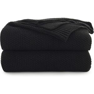 Longhui Bedding Black Cotton Cable Knit Throw Blanket for Couch Sofa Chair Bed Home Decorative, 2.5 Pounds 50 x 60 Inch Lightweight Woven Throw Blankets with Bonus Laundering Bag, Machine Wash