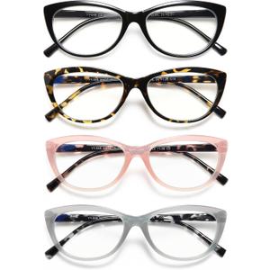EYEURL 4 Pack Cat Eye Reading Glasses for Women, Blue Light Blocking Readers Lightweight Spring Hinge Anti Eyestrain UV Fashion Eyeglasses +2.50 (Black/Gary/Pink/Tortoise)