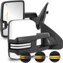 2PCS Painted White Towing Mirrors Power Heated Compatible for 2008-2013 Chevy Silverado Suburban Tahoe GMC Serria Yukon w/Sequential Turn light, Clearance Lamp, White Running Light