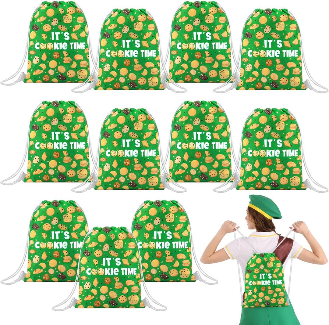 12 Pcs Troop Member Cookie Drawstring Backpacks Bulk String Bag Cinch Sack Pack Storage Knapsack Polyester Cookie Party Gift Bags Sports Drawstring Bags for Camping Troop Prize