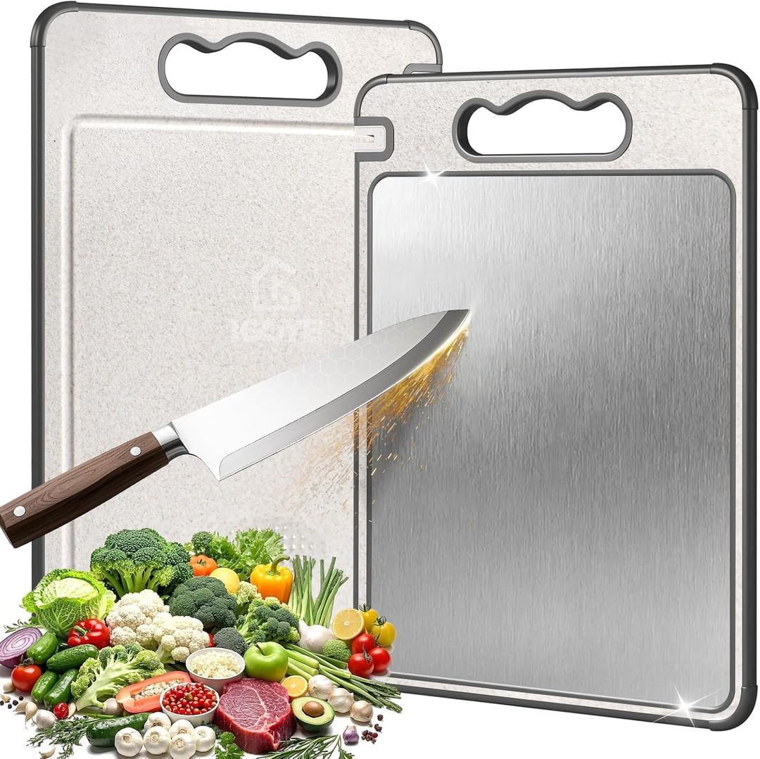 Titanium Cutting Board, Double Sided Chopping Board for Kitchen, Non Toxic Non Slip Cutting Board, Juice Groove, Food-Grade, Titanium and Wheat Straw PP, Dishwasher Safe, Easy to Clean