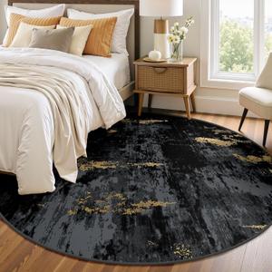 RELEANY Washable Area Rugs 6ft Non-Slip Modern Abstract Soft for Living Room Entryway Bedroom Nursery, Print Pattern, Dark Black Gold