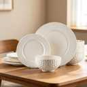 12-Piece Ceramic Dinnerware Set for 4, Water Cube Texture Dishes and Plates Sets, Includes Plates and Bowls, Minimalist High-Temperature Reinforced Porcelain, White