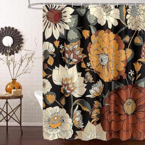 MitoVilla Boho Floral Shower Curtain, Tropical Leaves Fabric Cloth Shower Curtains for Chic Modern Bathroom Decor, Mid-Century Abstract Colorful Flower Shower Curtain, 72x72