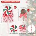 10 Pcs Large Candy Christmas Ornament Peppermint Candy and Lollipop Tree Picks Decoration 15'' Sweet Christmas Tree Toppers Ornaments for Xmas Home Party Decorations(Green Red,Classic Style)