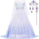 Elsa Costume for Girls Princess Elsa Dress Toddler Kids Halloween Cosplay Birthday Party Outfit White (4-5 Years)