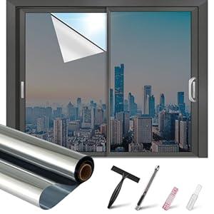 LEMON CLOUD One Way Window Privacy Film See Out Not in Reflective Mirror UV Window Cling Sun Blocking Heat Control Glare Control with Tools, 23.6 Inch x 78.7 Inch
