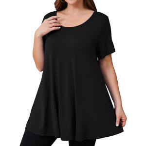 JollieLovin Women's Plus Size Tops Summer Tunic Short Sleeve Loose Fit T-Shirt to Wear with Leggings (X-Large, Black)