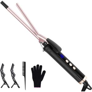 3/8 Inch Curling Iron, 9mm Small Curling Wand for Short & Long Hair, Ceramic Barrel Thin Curling Wand Iron with Adjustable Temperature, Holiday Birthday Gift for Women Girl