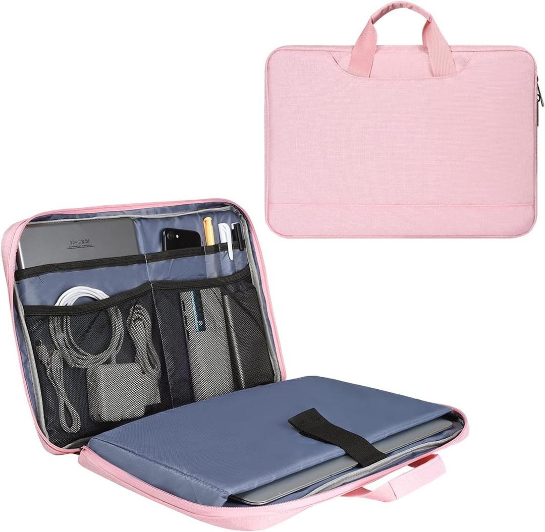 15.6 Inch Laptop Sleeve TSA Case Women Ladies Bag for Macbook Pro 16" M5 M4 M3 M2 M1, Lenovo Ideapad 15.6", HP Envy/Victus 15.6, Dell Inspiron 15, Acer Aspire/Nitro 15, ASUS MSI Macbook 15 Case, Pink