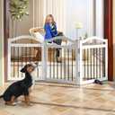 ZJSF Freestanding Foldable Dog Gate Indoor, Pet Gate for Doorways, Dog Fence for The House, Sturdy Wood Puppy Gate for Stairs, White Pet Gate with Support Feet for Hallways, 24 "Height-3 Panels