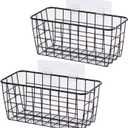 2 Set Adhesive Hanging Wall Basket Inside Cabinet Door Organizer 11*5*5,Wall Storage Basket-No Drilling Adhesive wall Basket for Cupboard Door, Space-Saving Small Hanging Baskets for Wall Mount Storage, Black