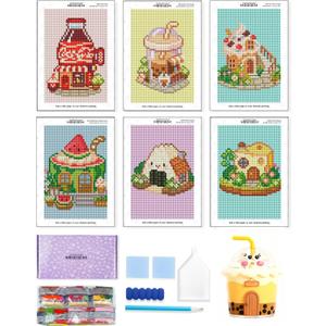 forever young Minigem Diamond Art Kits for Beginners, 6 Pcs Tea Time Cottage Resin Square Diamond Painting Kits for Adults, 2-Hour Canvas Small Diamond Art Kits for Adults (5x7 Inch)