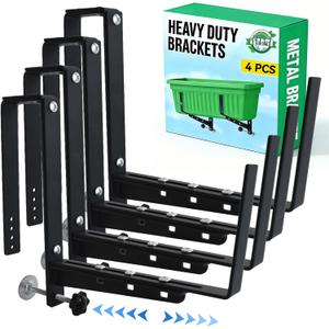 Halatool Railing Planter Box Brackets Outdoor, 4 Pack Adjustable Flower Planter Window Box Brackets, Heavy Duty No Drill Window Box Brackets with 66 lb Capacity for Railings Balcony Porch Fence