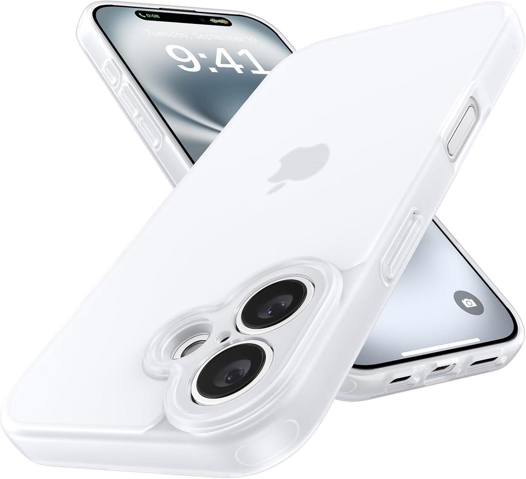 Shockproof for iPhone 16 Case, [Full Camera Protection] [Military-Grade Drop Protection] Protective Anti-Yellow Slim Translucent Matte Skin-Friendly for iPhone 16 Phone Case, White