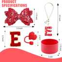 2 x 7Pcs Red Stanley Cup Accessories Set For Stanley Cup 30oz 40oz tumbler with handle,Including Heart Straw Topper Cover Cap,Letter Charm,Red Shiny Bow,Spill Proof Stopper,Silicone Boot(Red E)