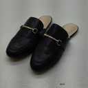MUSSHOE Mules for Woman Buckle Flats Comfortable Slip on Women Mules Flats Shoes Backless Loafers (7.5, Black Snake Pu)
