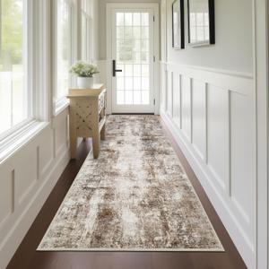 Capslpad 2x8 Brown Abstract Hallway Runner, Ultra Soft Fabric Washable Runner Rug, Non-Slip Rubber Backing, Stain Resistant Low Pile Runners for Hallways, Kitchen, Entryway, Bedroom, Laundry