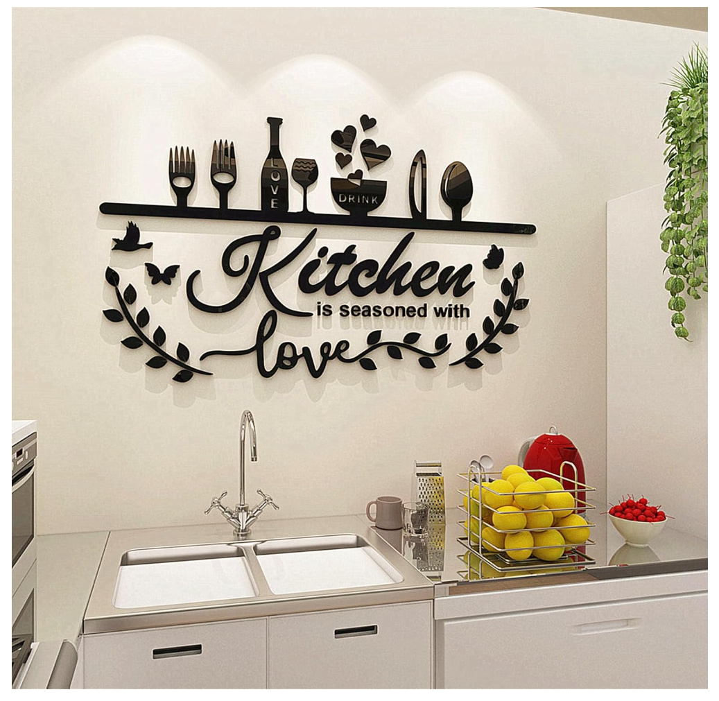 Kitchen Wall Decor 3DDIY Silver Black Bless This Home for Kitchen Decor Wall Art for Dining Room Living Room Decoración para Cocina