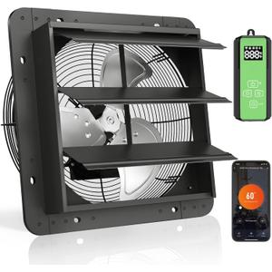 Kiroto 12 Inch Shutter Exhaust Fan, 1600 CFM High-Speed Vent Fan with Temperature and Timer Control, Wall-mounted Window Attic fan, Gable Fan with APP WIFI Remote Control, 12" Garage Exhaust Fan