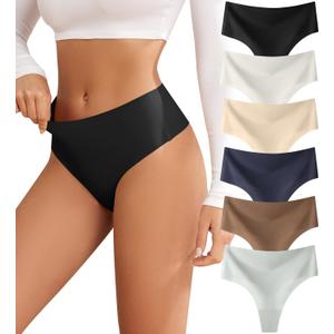 Thongs for Womens High Waisted Seamless for Women Underwear Sexy Breathable Panties 6 Pack (Large)