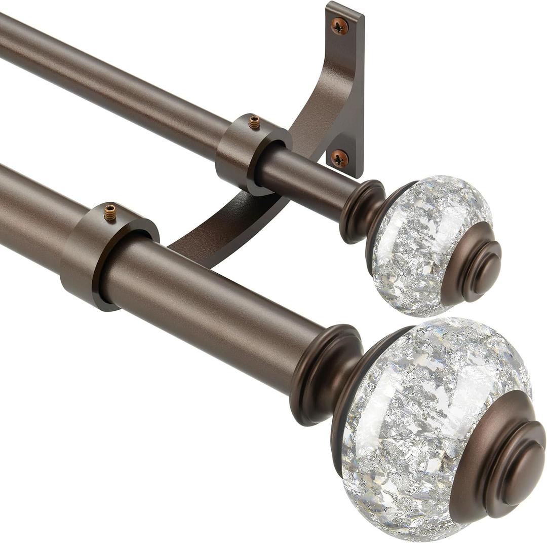 Double Curtain Rods 36 to 72 Inches(3-6 Feet) with Solid Aluminum Alloy Brackets, 1 Front and 5/8 Back Telescoping Drapery Rod for Windows, Heavy Duty Decorative Curtain Rods, Dark Bronze