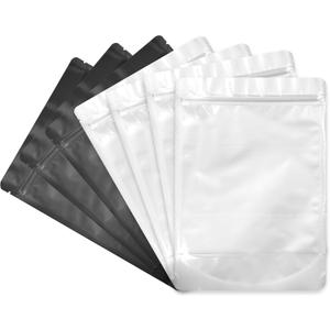 Black 7" x 10" Stand Up Pouch Bags, 100 Pack Clear Front & Aluminum Foil Back, Resealable and Heat Sealable Storage Bags for Food, Snacks, Coffee, Candy, and More