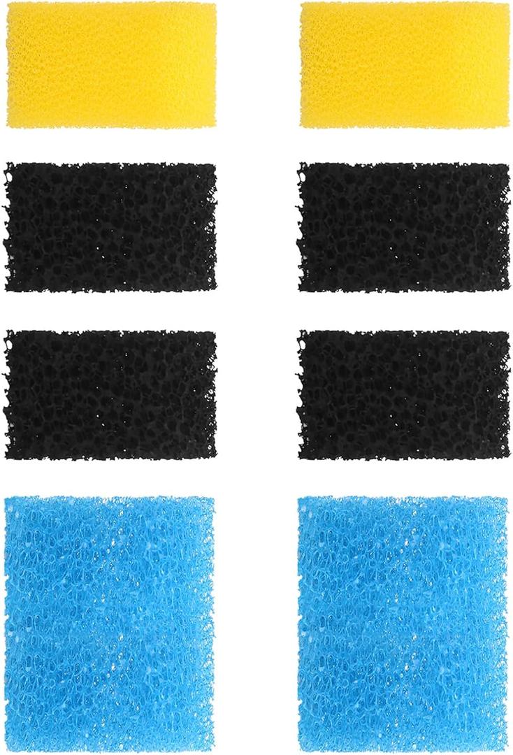 Replacement Aquarium Filter Sponge, Fish Tank Filter Replacement Parts, Including 2 x Coarse Sponge, 2 x Fine Sponge & 4 x Carbonized Sponge, for 10-40 Gal