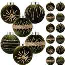 12 Pcs Velvet Vintage Christmas Ornaments 3.2 Inches Large Neutral Flocked Ball Hanging Ornament Xmas Balls Set for Christmas Tree Decorations Party Hanging Decor (Green)